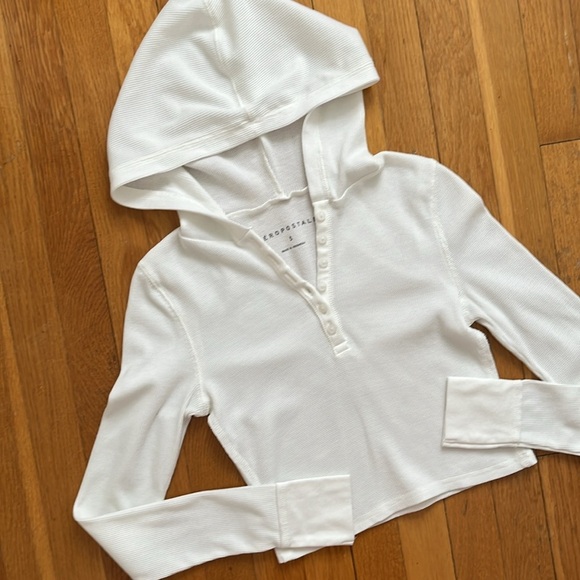 Aeropostale Size Small White Hooded Cropped Thermal Top Long Sleeved T-shirt - Picture 6 of 8